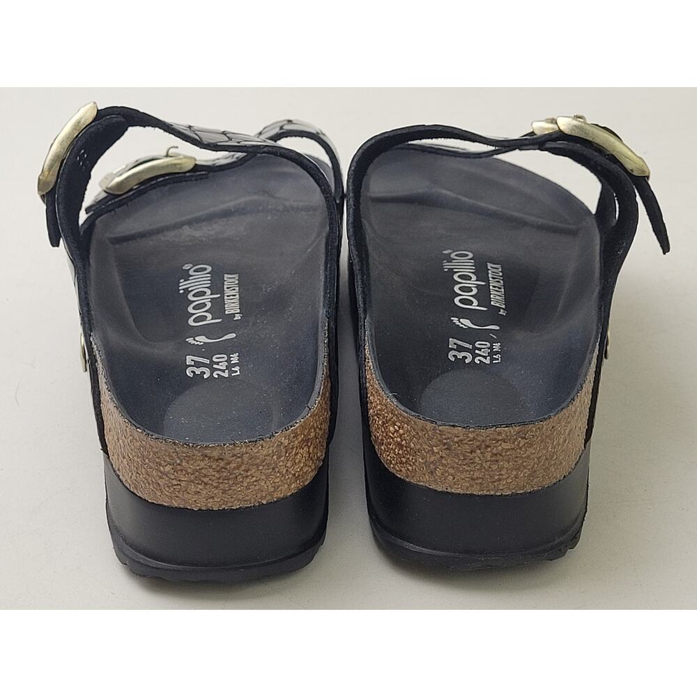 Birkenstock Papillio Arizona Platform Flex Black Croc-Embossed Sandals Sz 37 - Picture 10 of 11